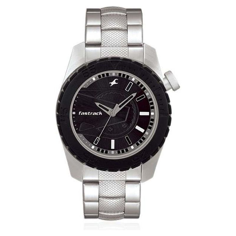 Fastrack Quartz Analog Black Dial Stainless Steel Strap Watch for Guys
