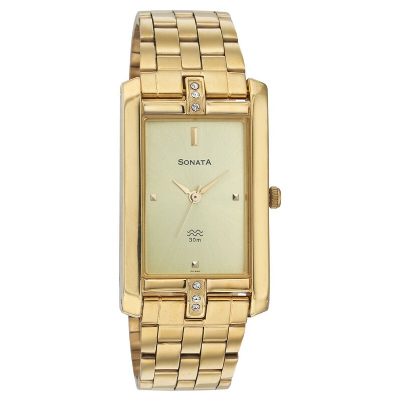 Sonata Quartz Analog Champagne Dial Strap Watch for Men