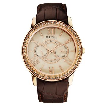 Titan Royale Quartz Multifunction Marble Dial Leather Strap Watch for Men