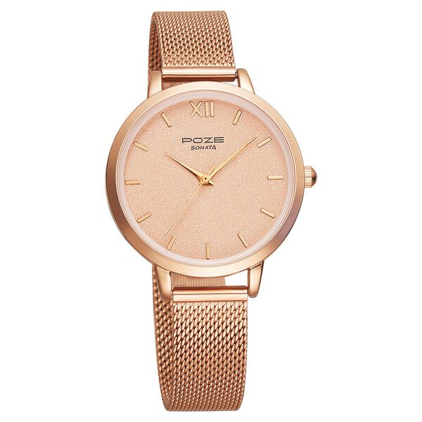 Poze by Sonata Quartz Analog Pink Dial Stainless Steel Strap Watch for Women - image number 1