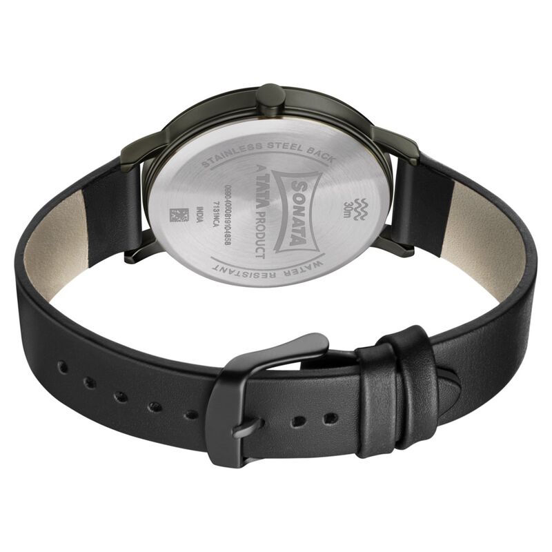 Sonata Quartz Analog with Date Grey Dial Leather Strap Watch for Men - image number 3
