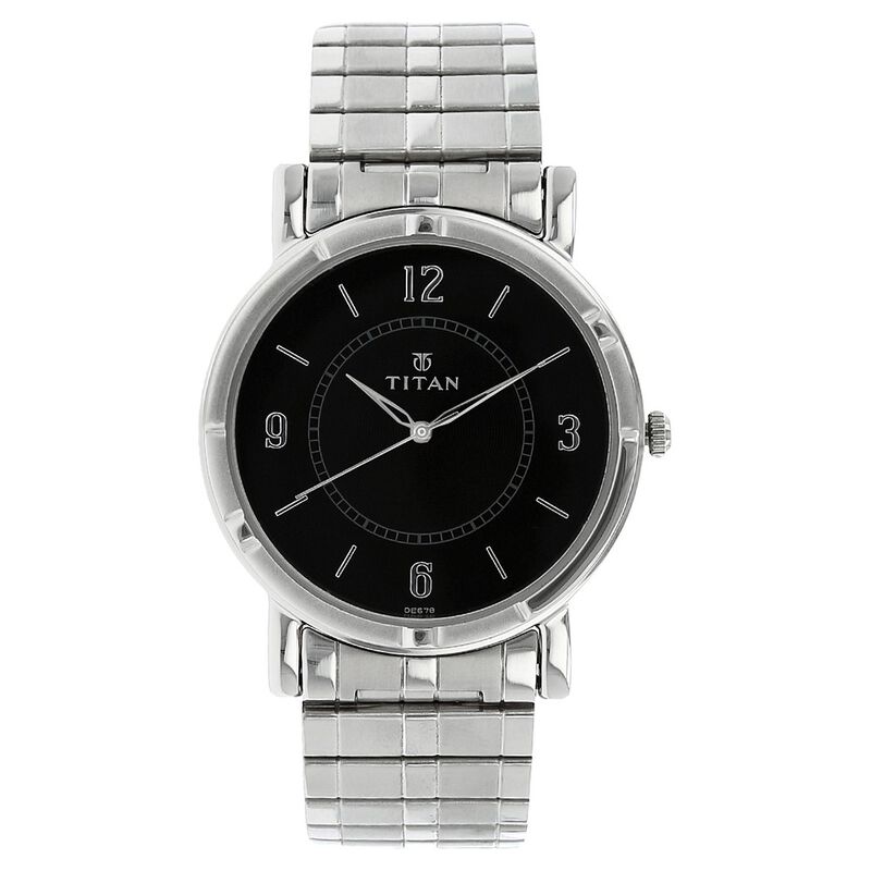 Titan Karishma Quartz Analog Black Dial Silver Stainless Steel Strap Watch For Men