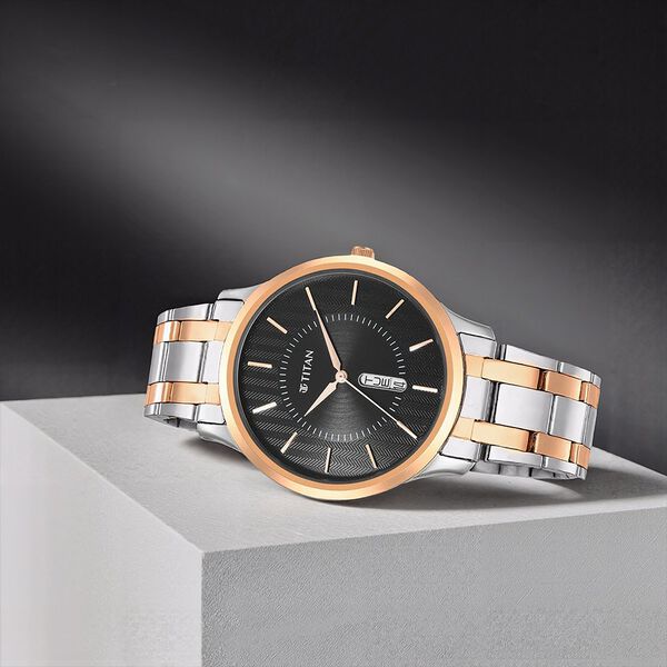 Titan Karishma Quartz Analog Black Dial Two Toned Stainless Steel Strap Watch For Men - image number 0