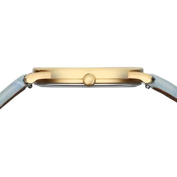 Titan Nebula Lotus 18 KT Gold Quartz Analog Blue Mother of Pearl Dial Leather Strap Watch For Women