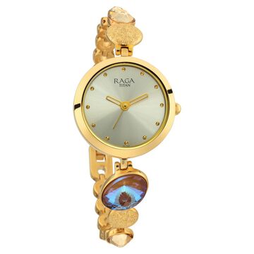 Titan Raga Moments Of Joy Quartz Analog Mother of Pearl Dial Golden Metal Strap Watch For Women