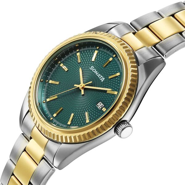 Sonata Festive Quartz Analog with Date Teal Dial Metal Strap Watch For Men - image number 2
