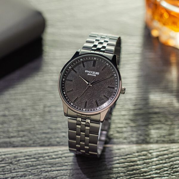 Sonata Poze Quartz Analog Black Round Dial Black Stainless Steel Strap Watch For Men - image number 0