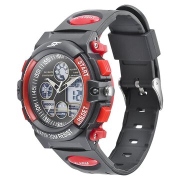 SF Quartz Analog Digital Black Dial PU Strap Watch for Men