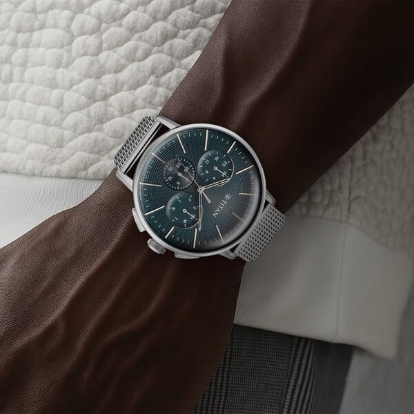 Titan Light leathers Multifunction Anthracite Dial Stainless Steel Strap Watch For Men - image number 4