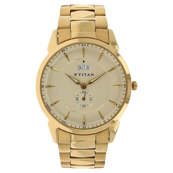 Titan Quartz Analog with Date Champagne Dial Stainless Steel Strap Watch for Men - image number 0