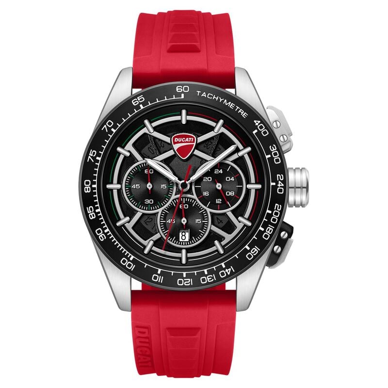 Ducati Quartz Chronograph Black Dial Red Silicone Strap Watch For Men