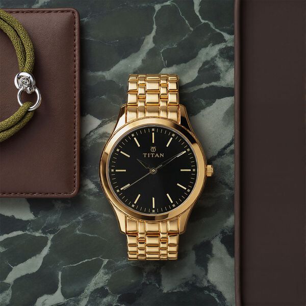 Titan Quartz Analog Black Dial Stainless Steel Strap Watch for Men