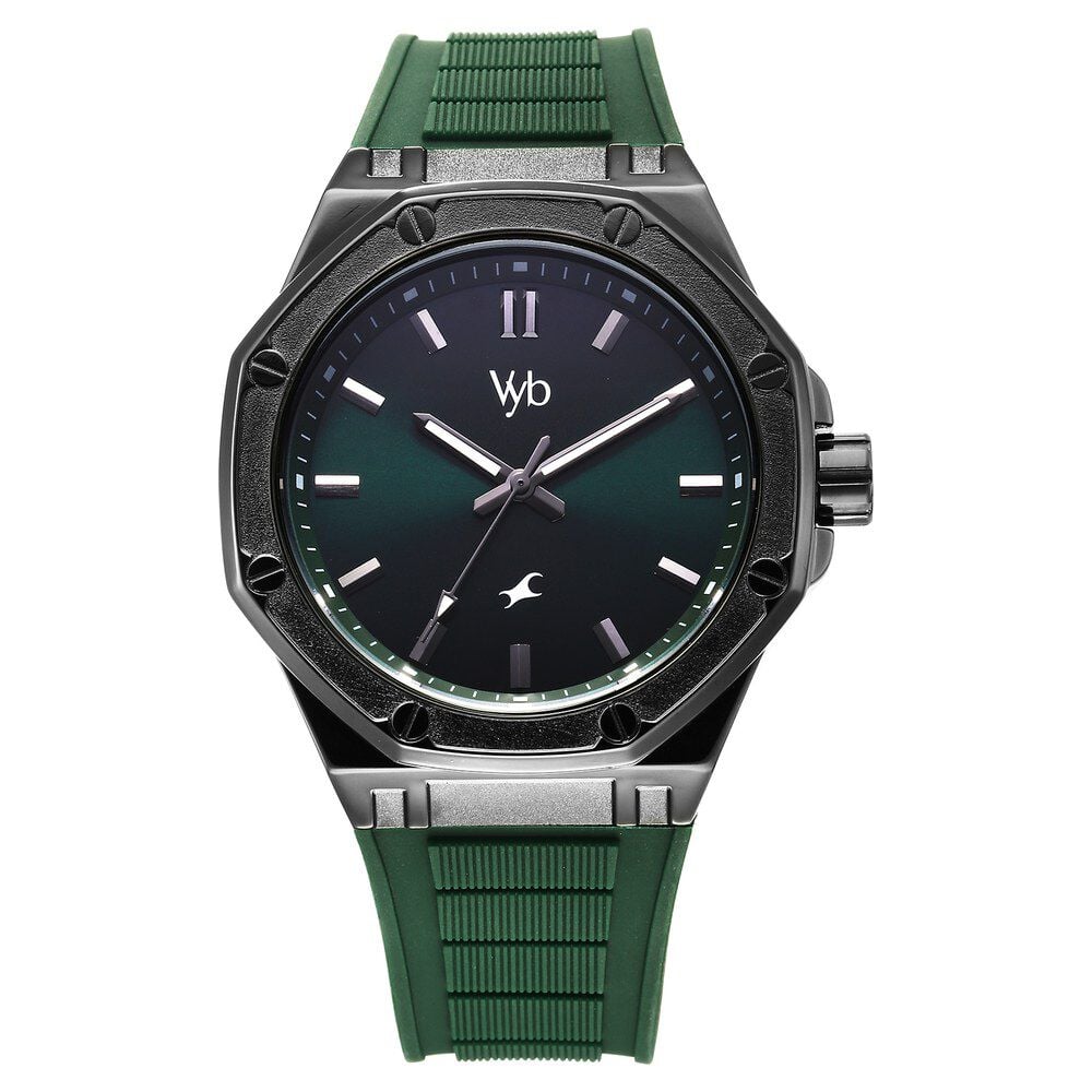 Buy Online Fastrack Vyb Rebel Quartz Analog Green Dial Green Color Silicone Strap Watch For Guys fv30008np02w Titan
