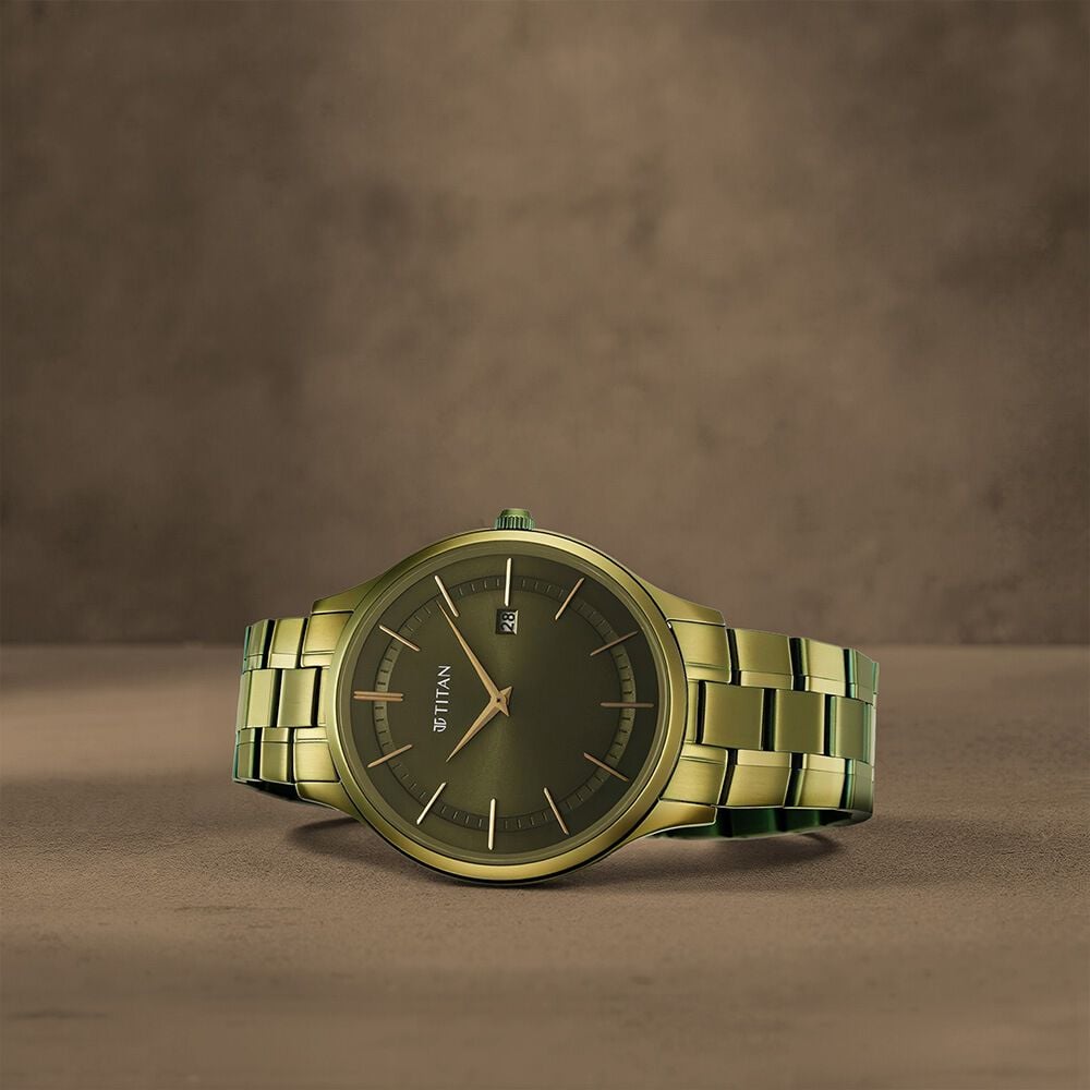 Titan Classique Slimline Green Dial Analog with Day and Date Stainless Steel Strap watch for Men-picture-16