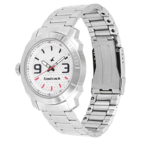 Fastrack Loopholes Quartz Analog White Dial Stainless Steel Strap Watch for Guys - image number 1
