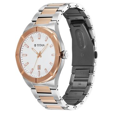Titan Regalia Marque Analog with White Dial Rose Gold Dual Tone Stainless Steel Strap Watch for Men