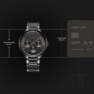 Titan Ceramic Fusion Multifunction Black Round Dial Two Toned Stainless Steel Strap Watch For Men