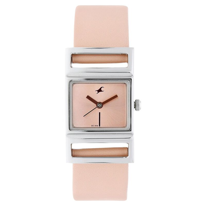 Fastrack Quartz Analog Pink Dial Leather Strap Watch for Girls