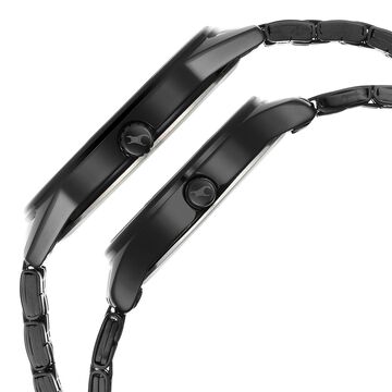 Fastrack Mixmatched Quartz Analog Black Dial Black Stainless Steel Strap Watch for Couple