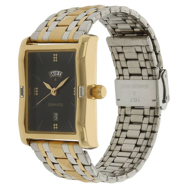 Sonata Quartz Analog with Day and Date Black Dial Stainless Steel Strap Watch for Men - image number 1