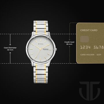 Titan Lagan White Dial Analog with Day and Date Metal Strap Watch for Men