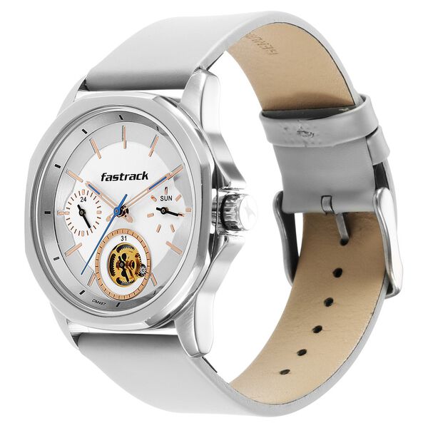 Fastrack Exuberant Quartz Analog White Dial Leather Strap Watch for Guys - image number 3