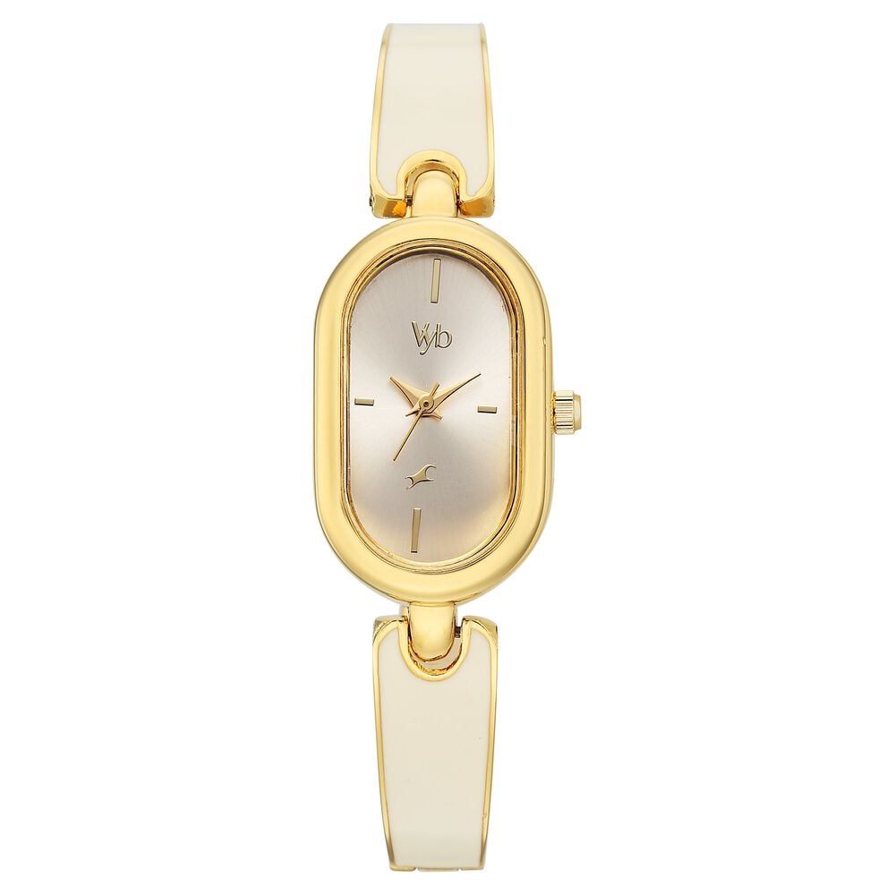 Vyb Diva By Fastrack Quartz Analog Off White Dial Golden Metal With Enamel Fill Strap Watch For Girls-picture-15
