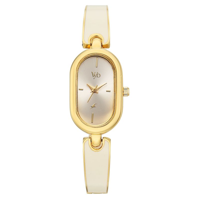 Vyb Diva By Fastrack Quartz Analog Off White Dial Golden Metal With Enamel Fill Strap Watch For Girls