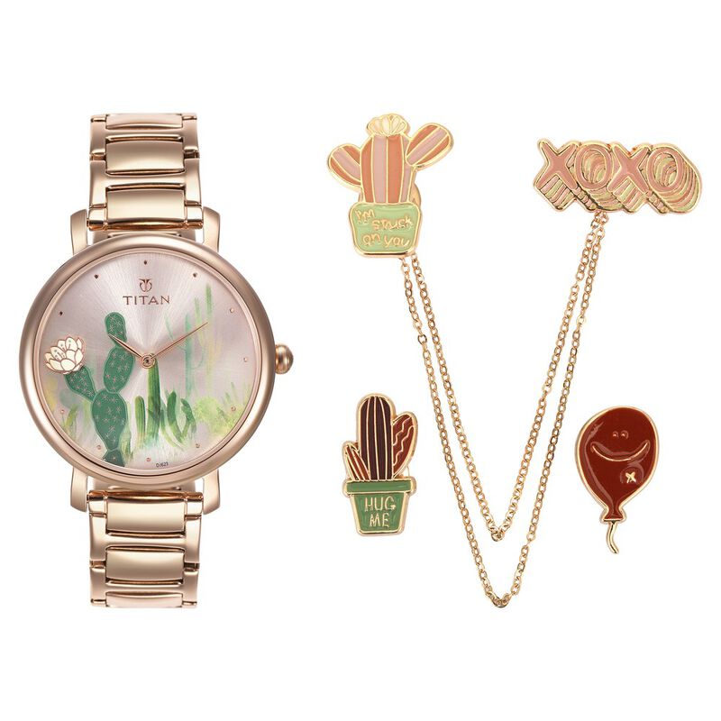 Titan Valentine Rose Gold Dial Women Watch With Metal Strap