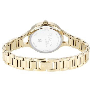Titan Raga Showstopper Quartz Analog Mother Of Pearl Round Dial Golden Metal Strap Watch For Women