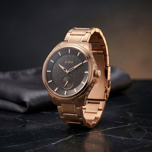 Titan Regalia Opulent Offset Second Hand Rose Gold Dial And Strap Watch For Men - image number 0