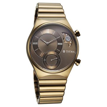 Titan Micromotors Analog with Date and Sun-Moon Sub-Dial and Khaki Dial Khaki Stainless Steel Strap Watch for Men