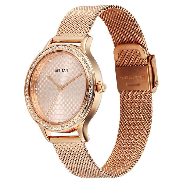 Titan Purple Superheads Quartz Analog Rose Gold Dial Rose Gold Stainless Steel Strap Watch For Women - image number 2