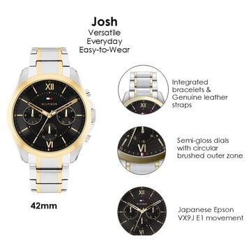 Tommy Hilfiger Quartz Multifunction Black Dial Two Toned Stainless Steel Strap Watch For Men