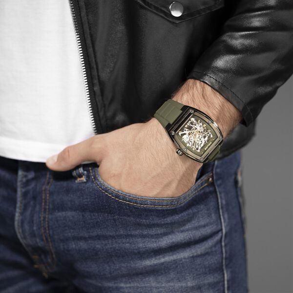 Police Men's Skeleton KL Rahul Edition Automatic Olive Silicone Strap Watch - image number 4