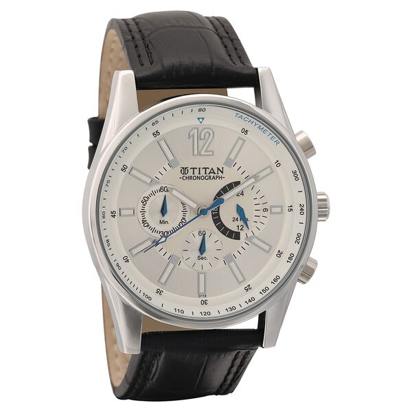 Titan Classic Silver Dial Chronograph Leather Strap watch for Men - image number 0