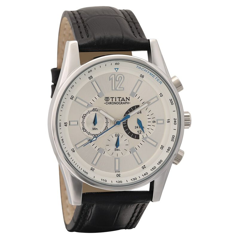 Titan Classic Silver Dial Chronograph Leather Strap watch for Men