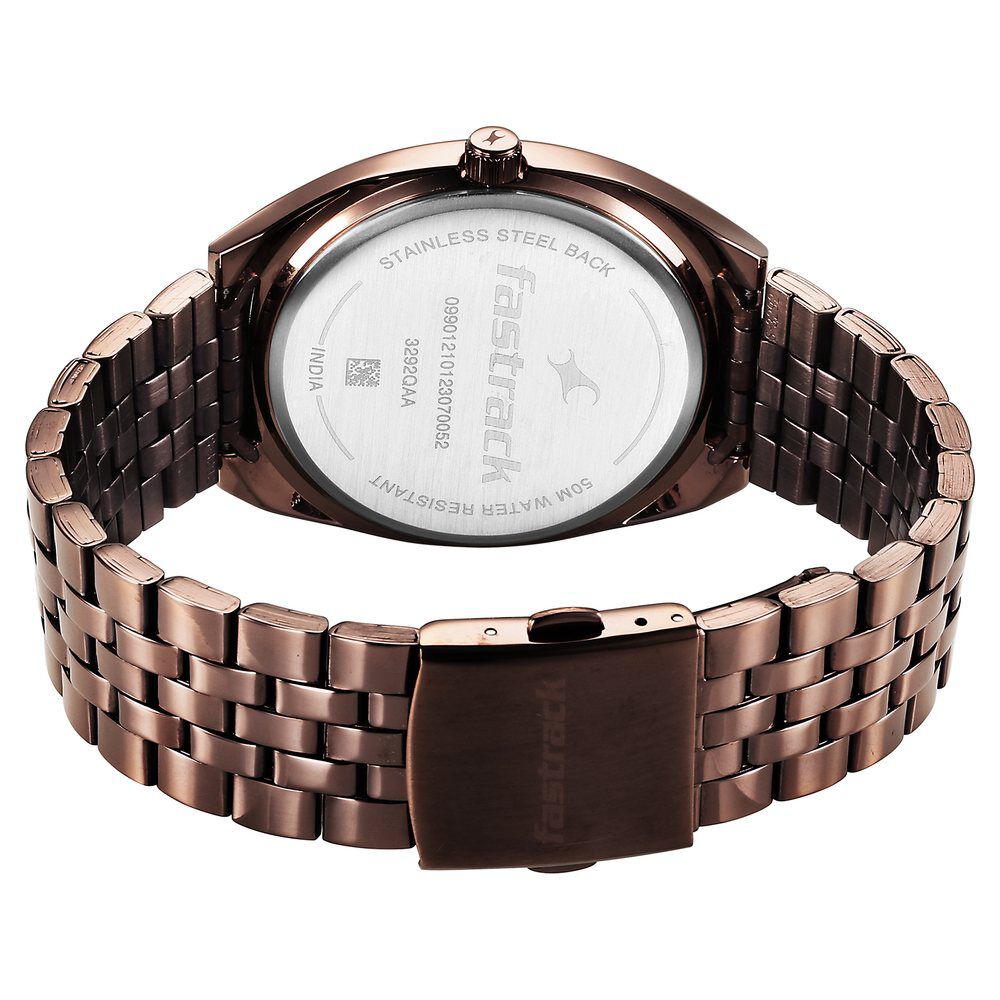 Buy Online Fastrack Snob X Brown Dial Metal Strap Watch for Guys