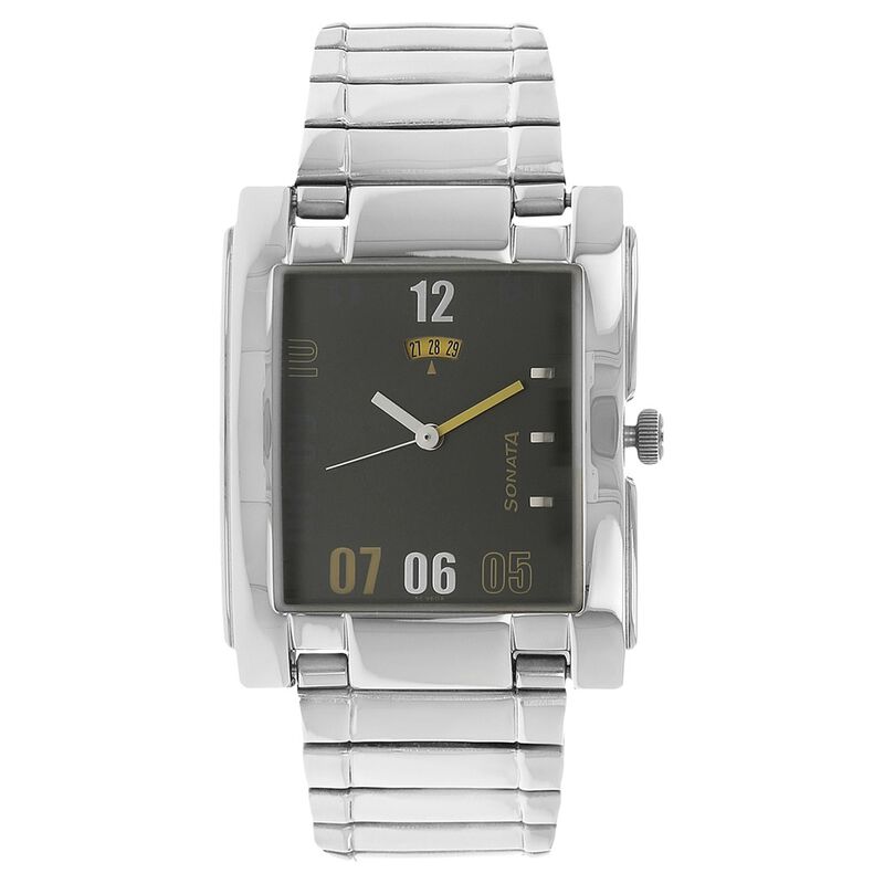 Sonata Quartz Analog with Date Black Dial Stainless Steel Strap Watch for Men - image number 0