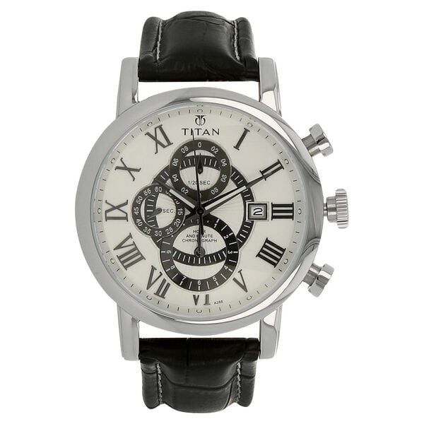 Titan Chronograph White Dial Chrono Quartz Leather Strap watch for Men - image number 0