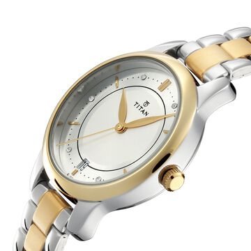 Titan Bandhan Quartz Analog with Date Silver Round Dial Two Toned Stainless Steel Strap Watch For Couple
