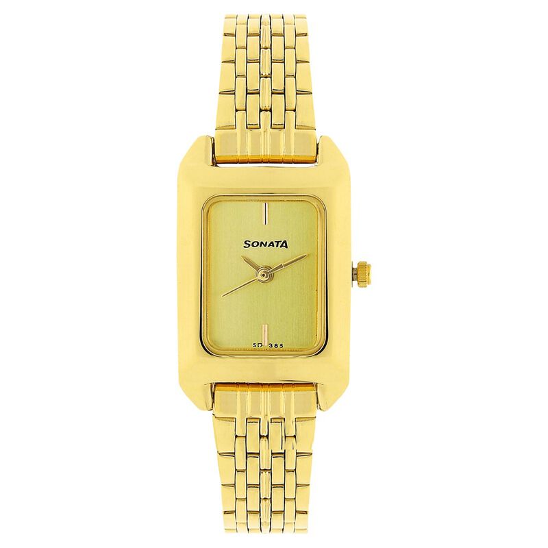 Sonata Quartz Analog Champagne Dial Stainless Steel Strap Watch for Women