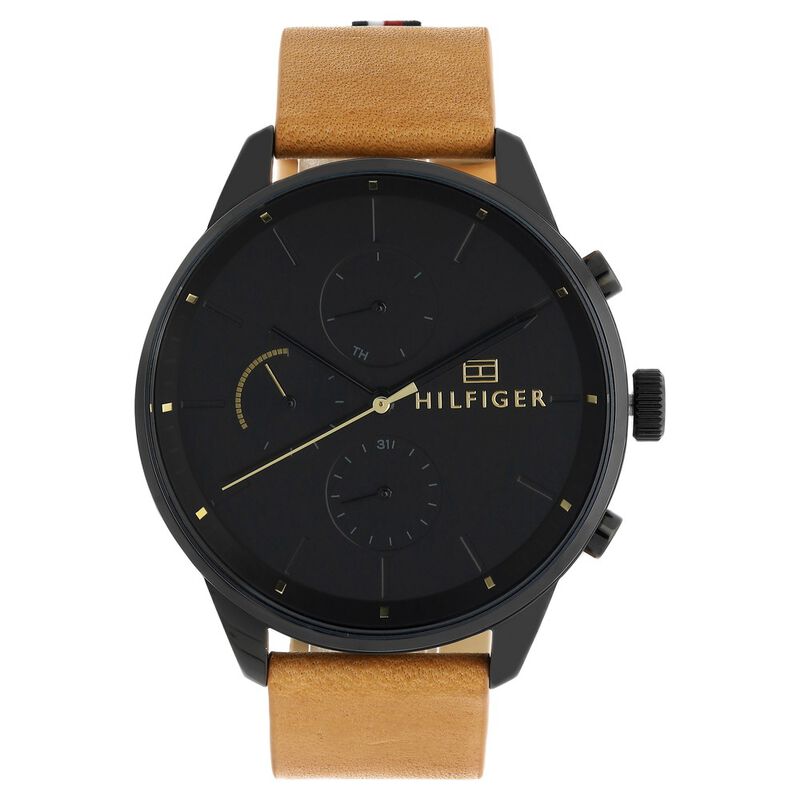 Tommy Hilfiger Quartz Multifunction Black Dial Leather Strap Watch for Men - image number 0
