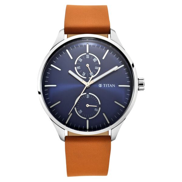 Titan Evoke Blue Dial Analog DayDate Quartz Leather Strap Watch for Men - image number 1