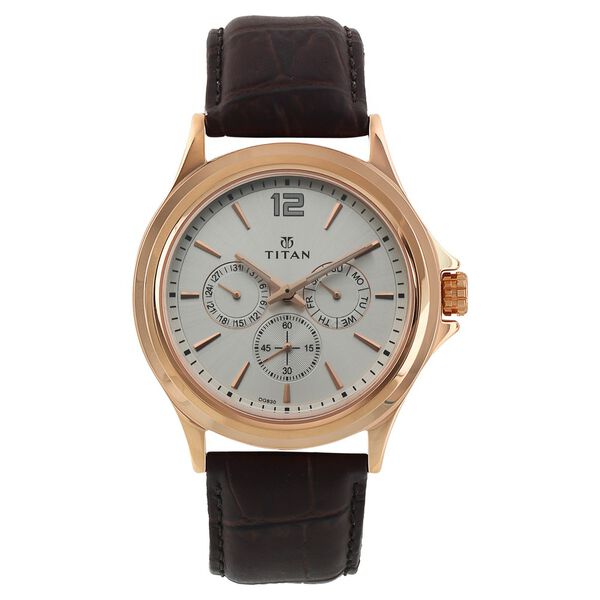 Titan Quartz Multifunction White Dial Leather Strap Watch for Men - image number 0