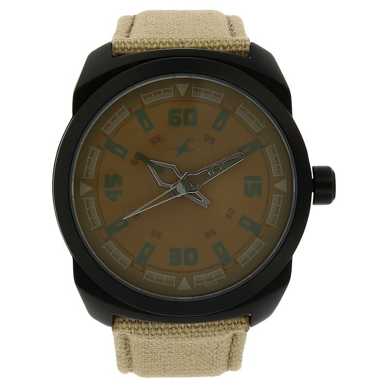 Fastrack Explorer Quartz Analog Beige Dial Canvas Strap Watch for Guys
