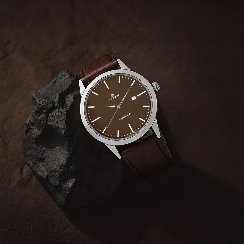 Titan Quartz Analog with Date Brown Dial Leather Strap Watch for Men
