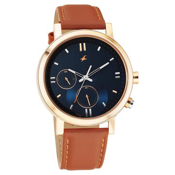 Fastrack Tick Tock Quartz Analog Blue dial Leather Strap Watch for Guys