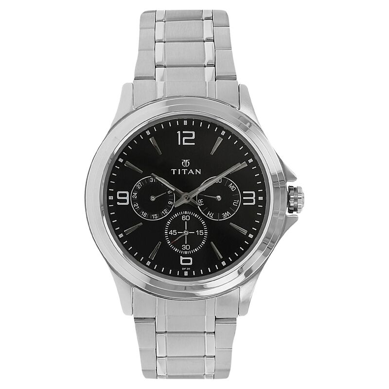 Buy Online Titan Quartz Multifunction Black Dial Stainless Steel Strap ...