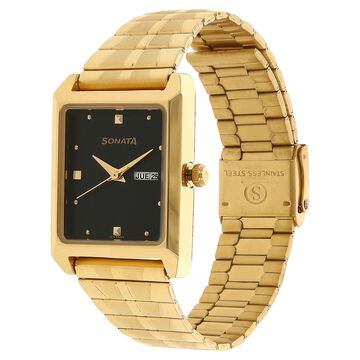 Sonata Quartz Analog Black Dial Stainless Steel Strap Watch for Men